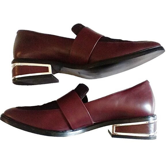 RACHEL ZOE Women's Loafers Leather & Calf Hair Wine Shoes Mirror Accents - 8.5 M - Picture 3 of 8